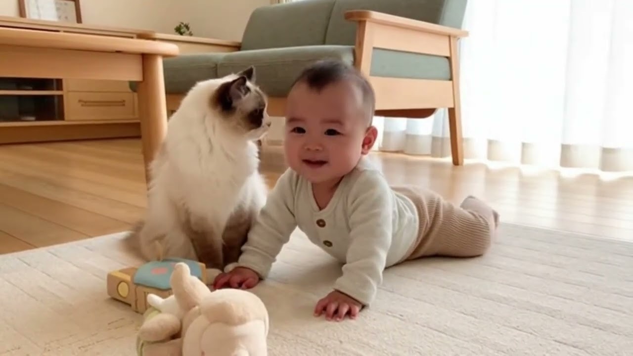 猫ちゃんは赤ちゃんを見ています