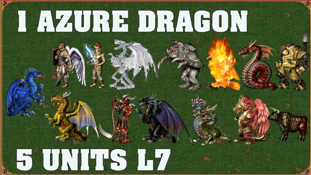 Heroes 3 COMBAT 1 Azure Dragon vs 5 Units L7 All Town HoTA