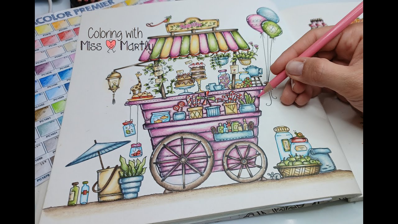 Coloring page | Worlds of Wonder by Johanna Basford | Candy Cart Part 1 with Prismacolor