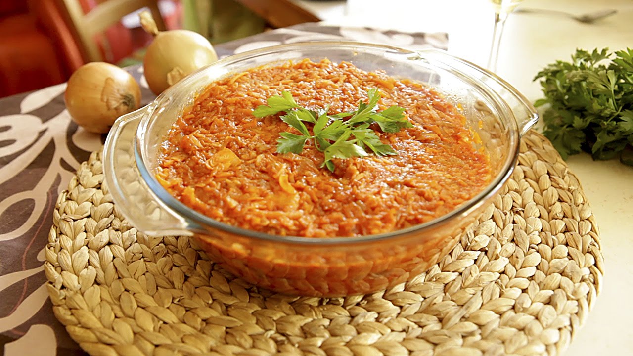 Fried Fish with Onion and Carrot Puree