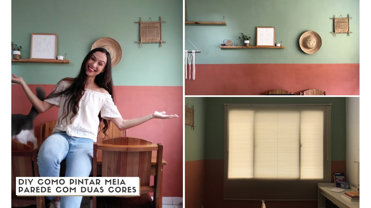 DIY Como Pintar Meia Parede com Duas Cores - Transforma&ccedil;&atilde;o da Sala
