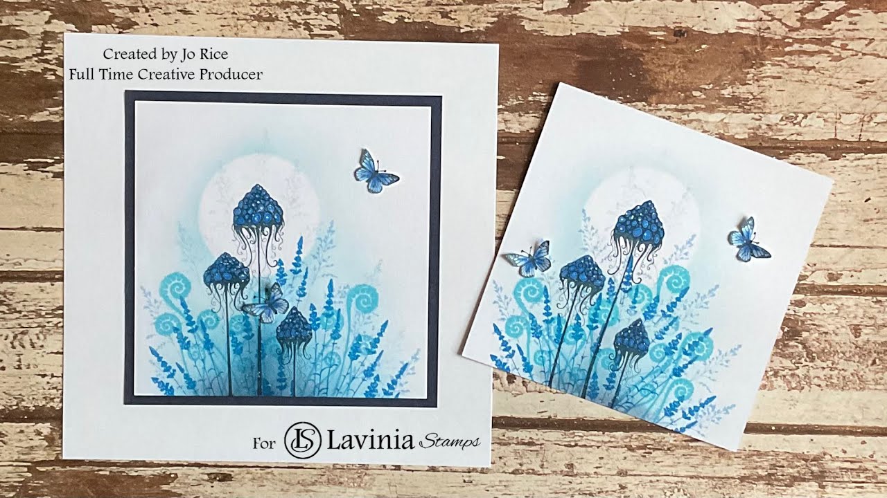 Mushroom Lanterns in Blue by Jo Rice #laviniastamps #cardmakingvideo