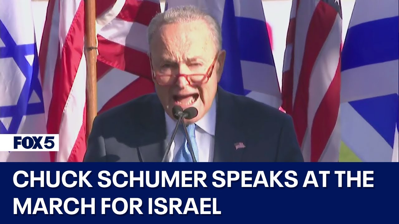 Senate Majority Leader Chuck Schumer speaks at the March for Israel rally in DC
