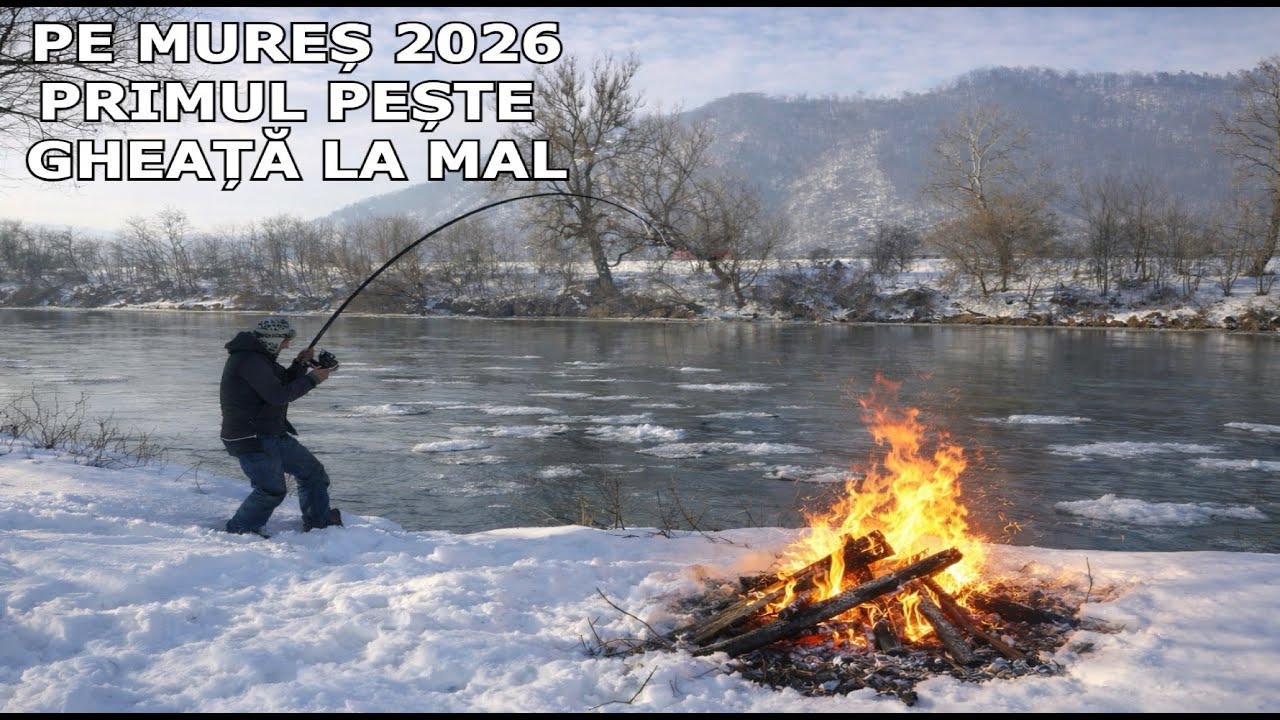 Pescuit Pe MURES 2026 IARNA și PRIMUL PEȘTE Într-un Peisaj de Vis cu Zăpadă si Gheață La Mal