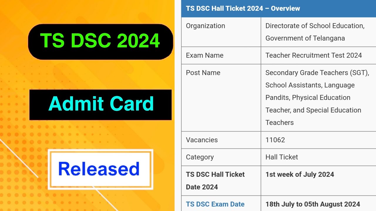 TS DSC 2024 Admit Card Released | TS DSC 2024 Admit Card Declared | MDE