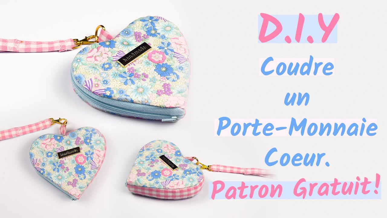 Comment coudre un porte monnaie en tissu sous forme de coeur - Patron Gratuit - Couture Facile Mimi