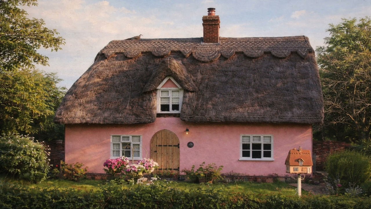 Afternoon Walk Past a Pink Cottage 🌸 | Piano Jazz & Birds | 4 Hours