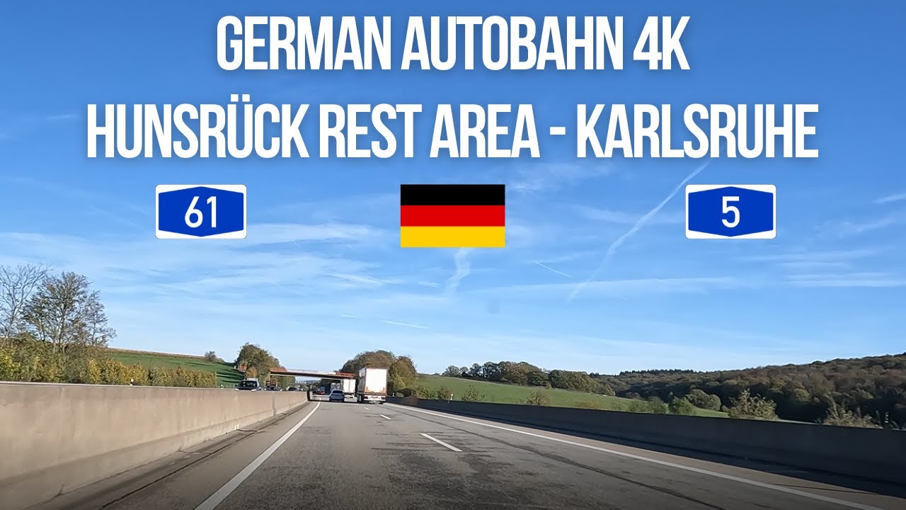 Driving on Autobahn in Germany from Hunsrück rest area to Karlsruhe