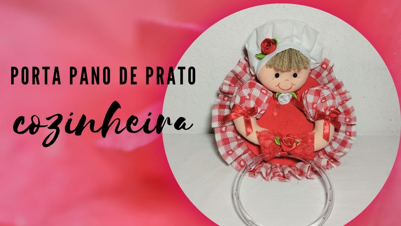 Menina cozinheira porta pano de prato formato boneca de pano feita com retalhos no cd