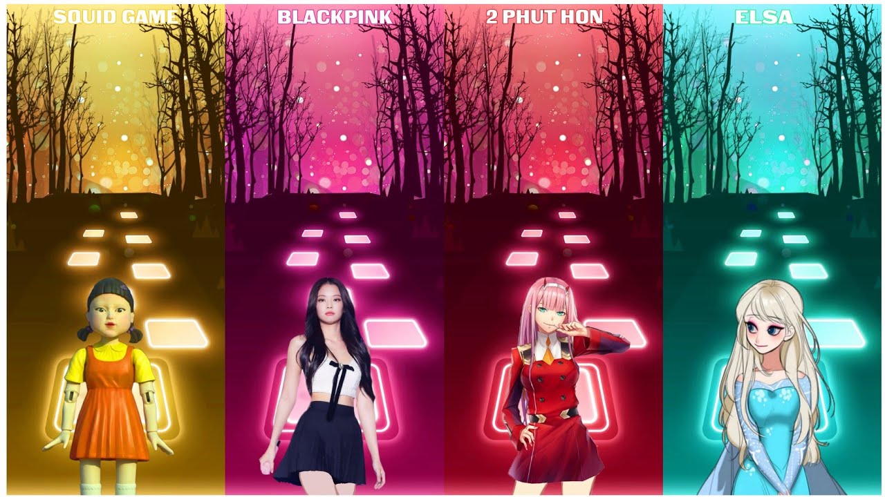 Squid Game vs Blackpink vs Elsa vs 2Phut Hon - Tiles Hop EDM Rush
