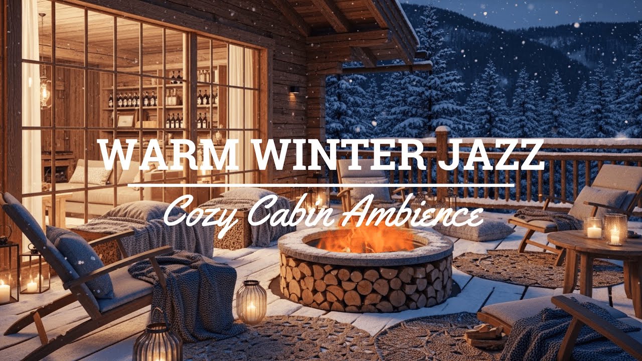 Smooth Jazz Instrumental Music & Fireplace Sounds ⛄Warm Winter Jazz Music at Lakeside Porch Ambience