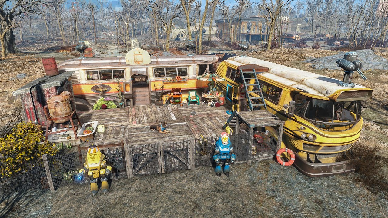 Fallout 4 - BUS HOME - Player Home build tour - NO MODS