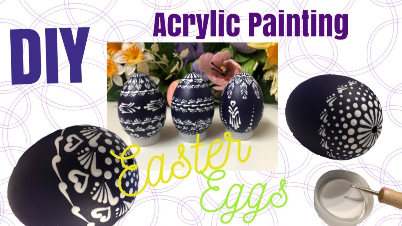 DIY dark purple and white acrylic painting Easter Eggs Pysanky by Gitka Schmidtova