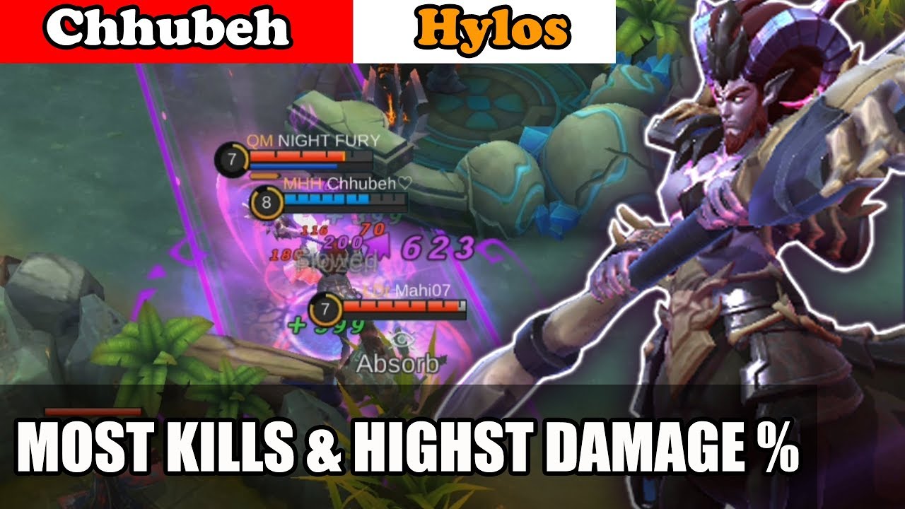 Most Kills & Highst Damage % (Top 2 Global Hylos) Mobile Legends Gameplay