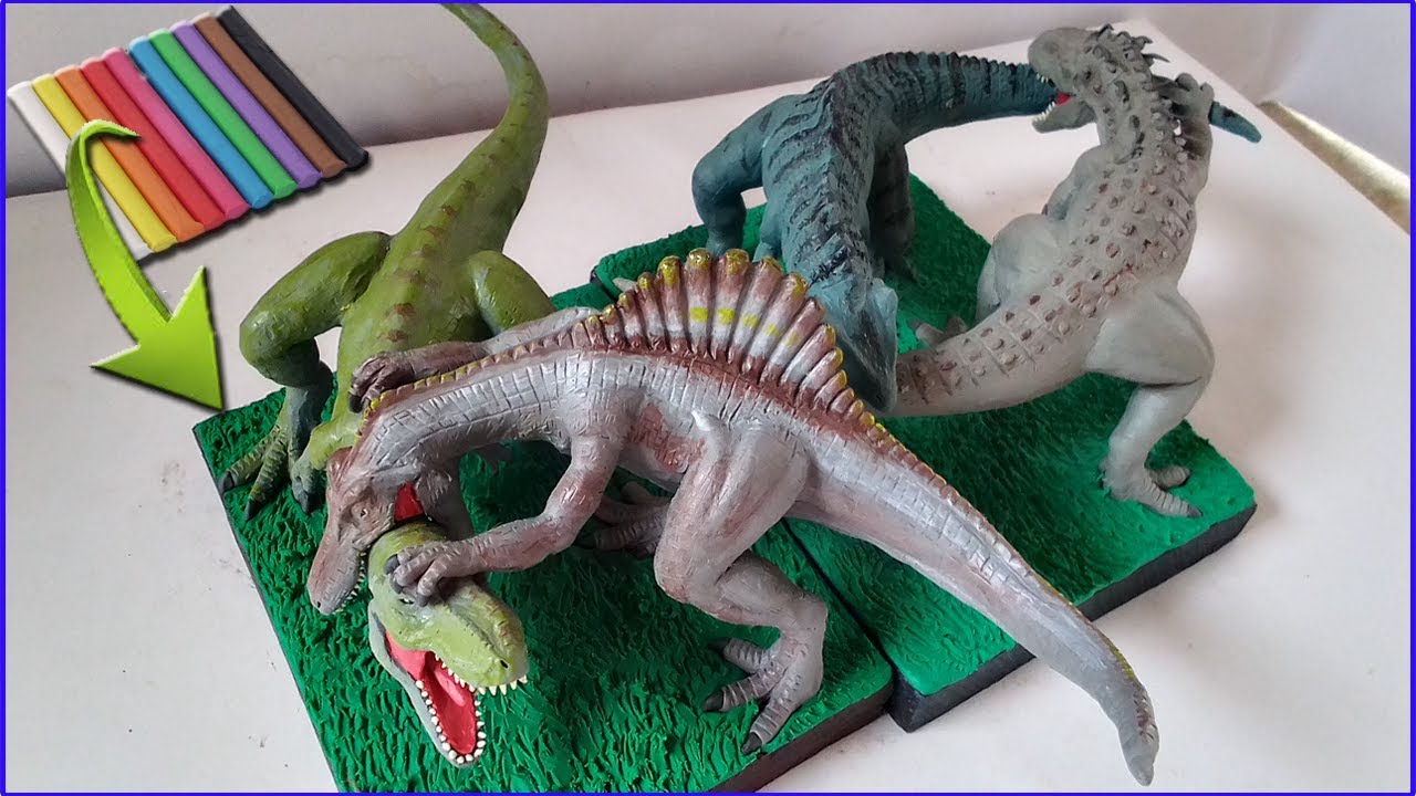 T-REX vs SPINOSAURUS & GIGANOTOSAURUS vs INDOMINUS REX WITH CLAY/PLASTILINA.