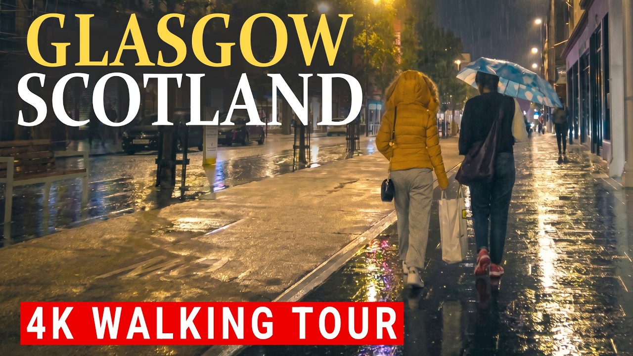 A Rainy Night Walk On Sauchiehall Street, Glasgow, Scotland [4K, Binaural Audio]