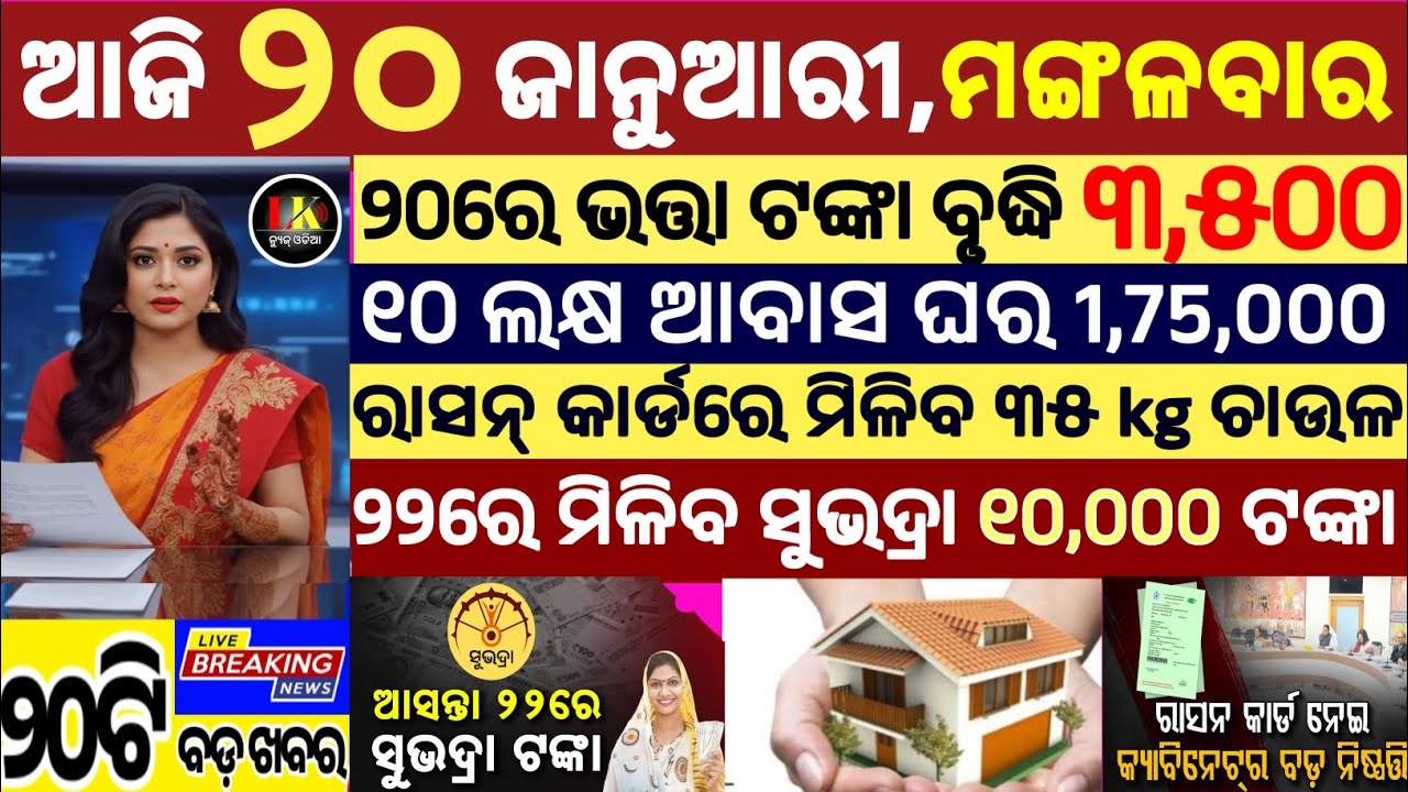 today's morning news odisha/20 January 2026/subhadra yojana online apply process/odisha news today