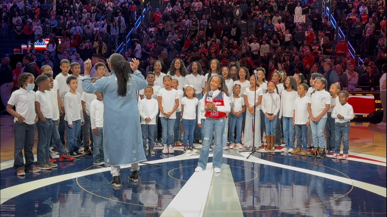 Amirah Hackett 9yrs old sings National Anthem at Washington Wizards Game w/ CPC SDA Children's Choir