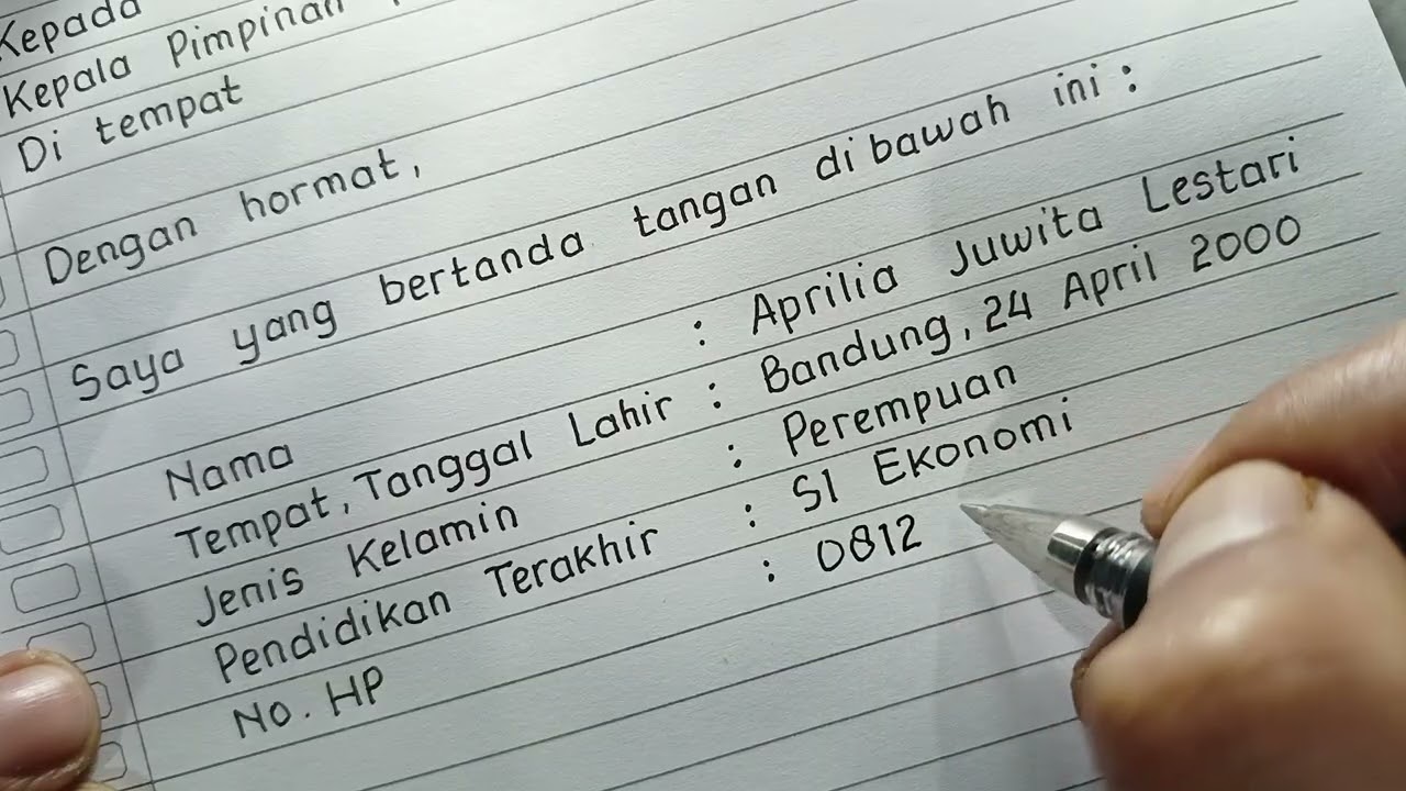 Contoh Surat Lamaran Kerja Tulis Tangan 