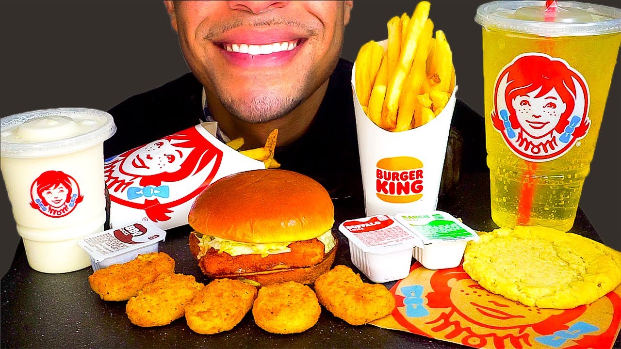 ASMR WENDY'S VS BURGER KING MUKBANG CHICKEN NUGGETS FROSTY WHOPPER *NO TALKING* EATING