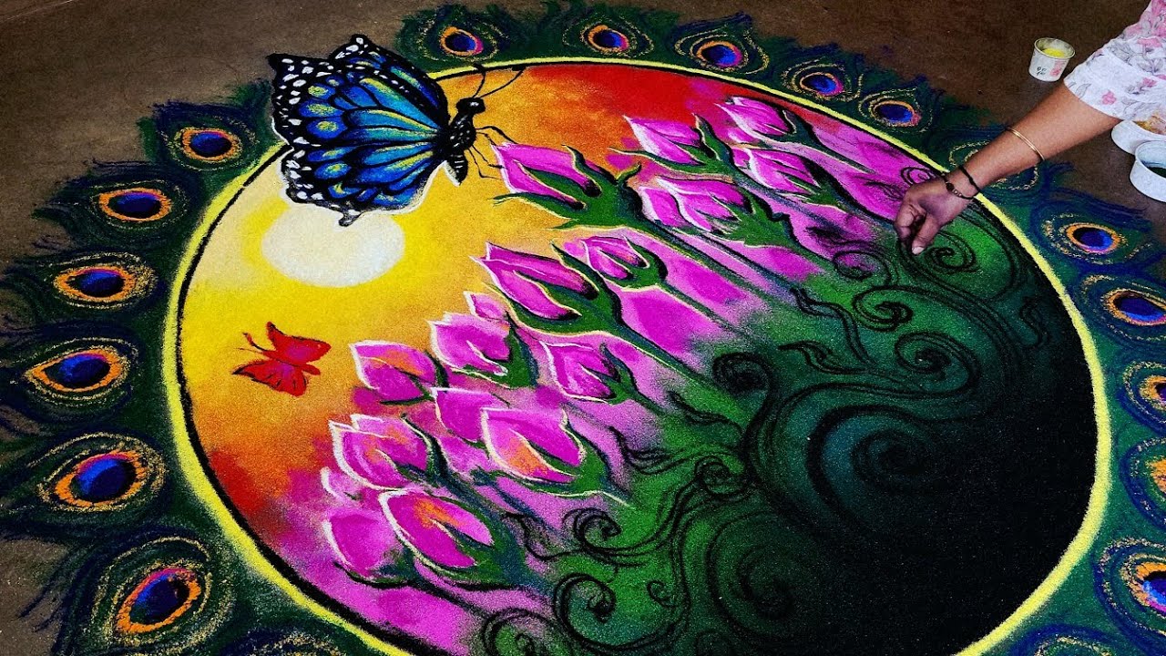 Try this Rangoli ❤️ Step by Step making of a beautiful natural scenary | Margazhi kolam | art