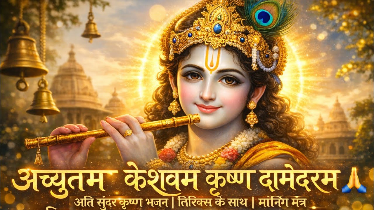 अच्युतम केशवम कृष्ण दामोदरम 🙏 | अति सुंदर कृष्ण भजन | लिरिक्स के साथ | मॉर्निंग मंत्र