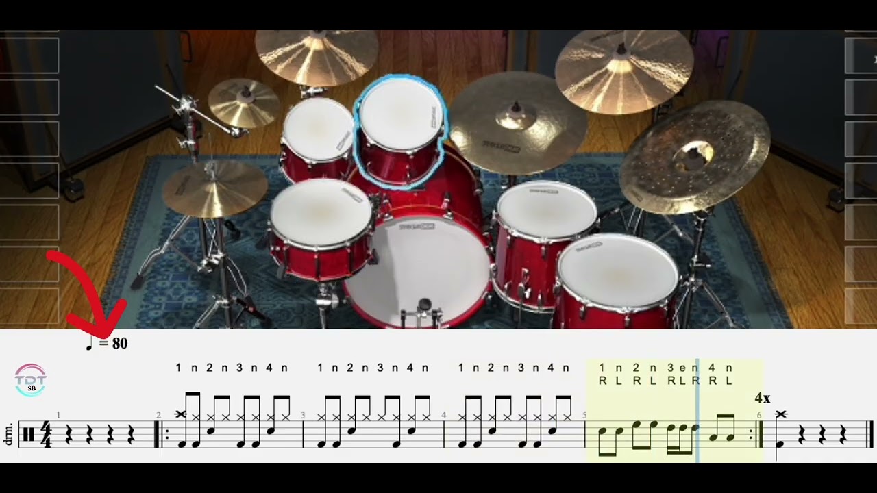 Drums Basic Lesson 10 || Four Bar Phrase with Fills 2 ( Bpm 60, 70, 80, 90, 100, 110, 120 )
