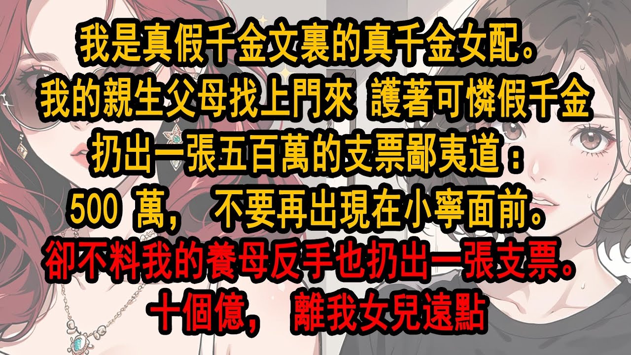 我是真假千金文裏的真千金女配。我的親生父母找上門來 護著可憐假千金，扔出一張五百萬的支票鄙夷道：500 萬，不要再出現在小寧面前。卻不料我的養母反手也扔出一張支票。十個億，離我女兒遠點。