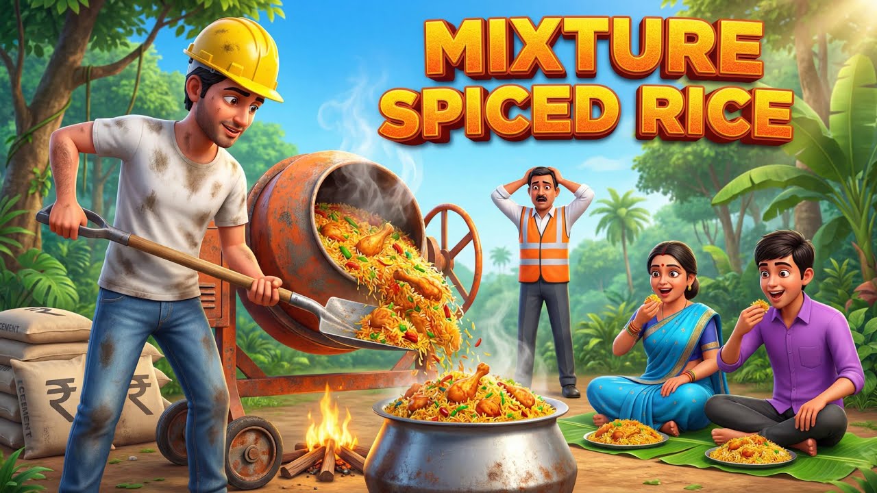 Spiced Rice Cooked in a Cement Mixer 🍗 | Jungle Survival Cooking | 3D Story in English