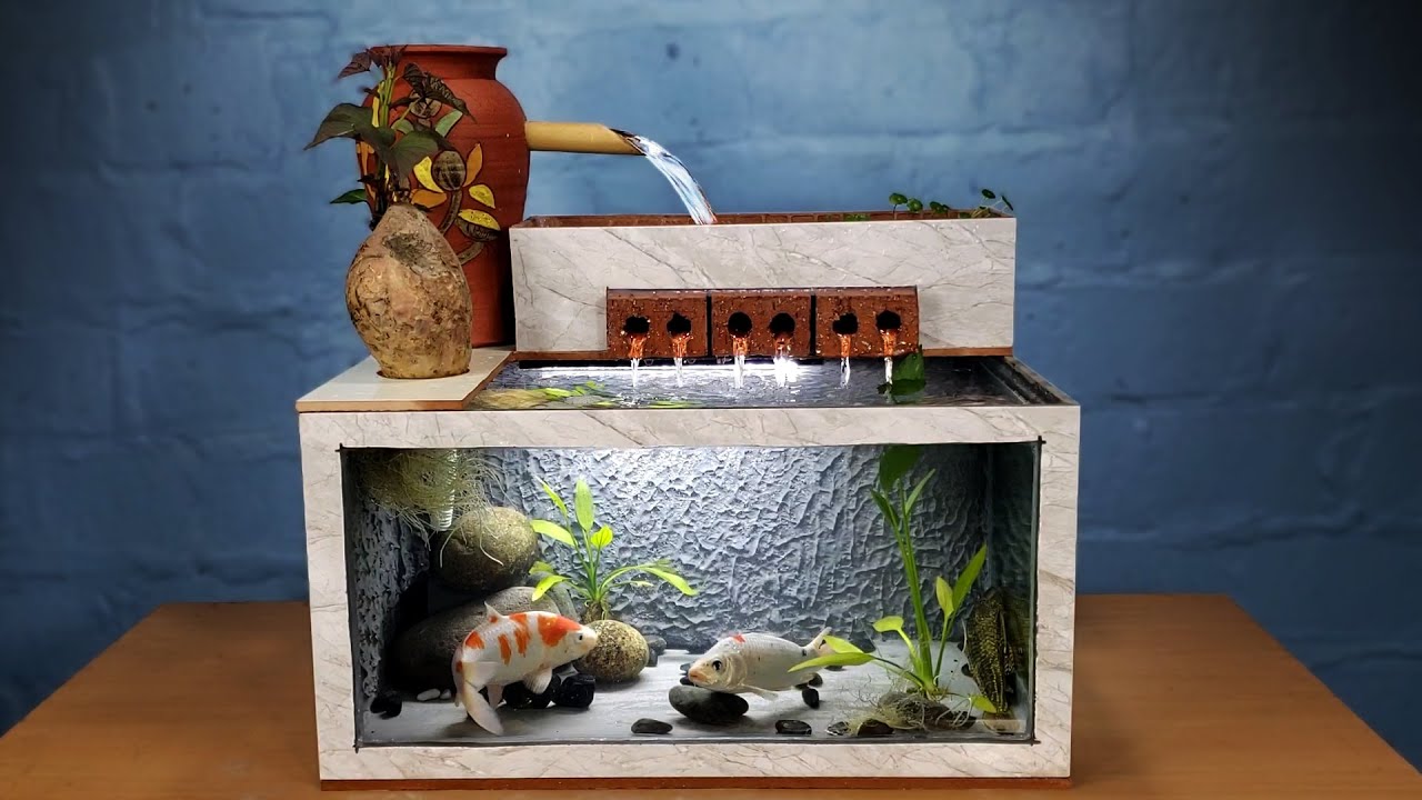 How To Build Beautiful Waterfall (KOI) Aquarium with Floor Tiles Very Simple
