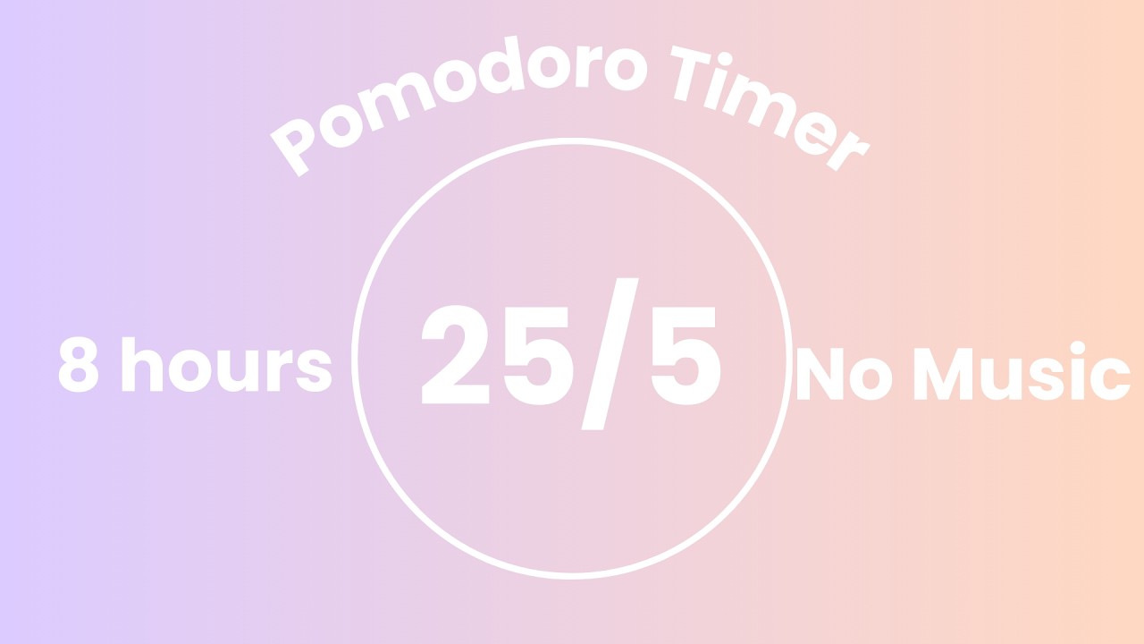 8 Hour Pomodoro Timer (25/5) | No Music | Pastel Lavender & Peach Aesthetic