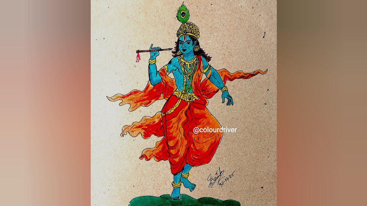 Krishna Drawing Step by Step by Pen & Colours | How to draw Krishna | Lord Krishna Painting #krishna