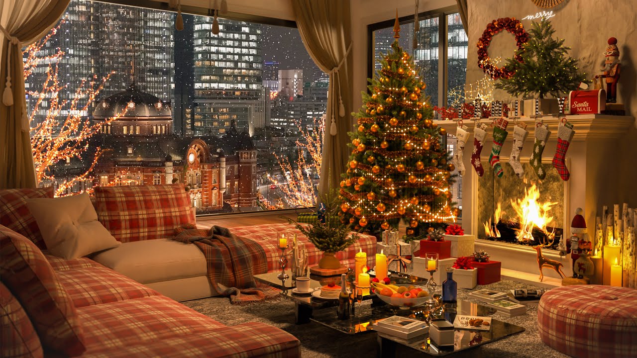 Christmas Vibes 🕯️ | Night Living Room Ambience with Jazz 🌃 Christmas Jazz Music | Relax, Sleep