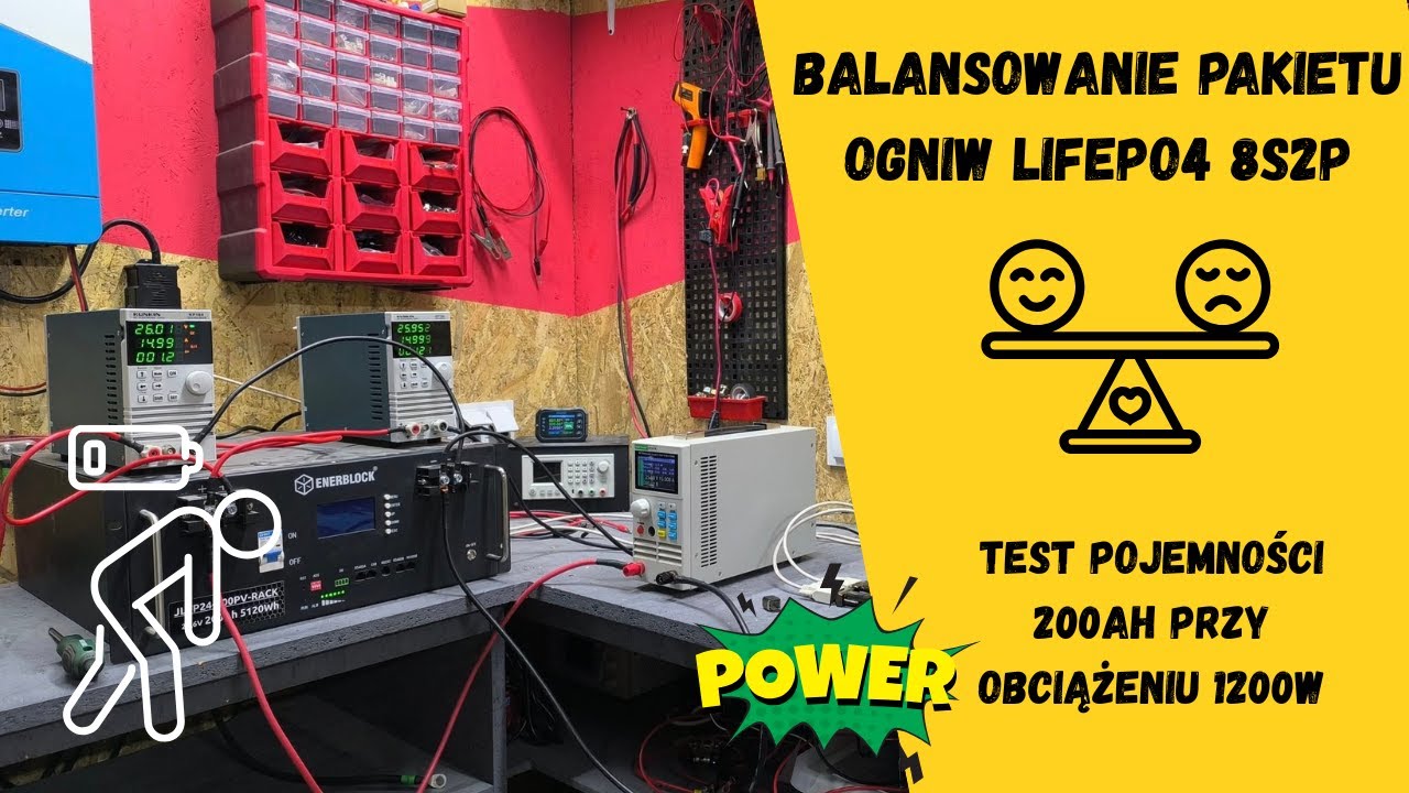 Balansowanie ogniw LiFePO4 8S2P + Test Pojemności 200Ah &ndash; pełna procedura