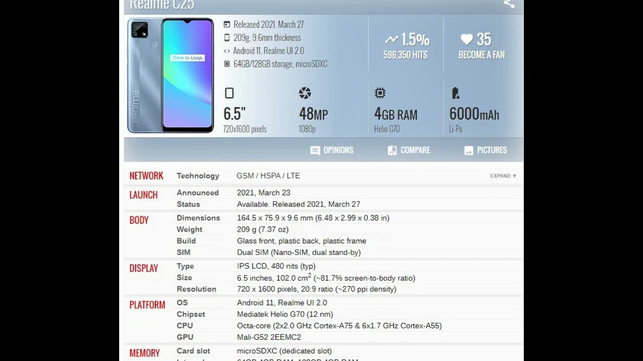 Realme C25 PRICE AND SPECIFICATION