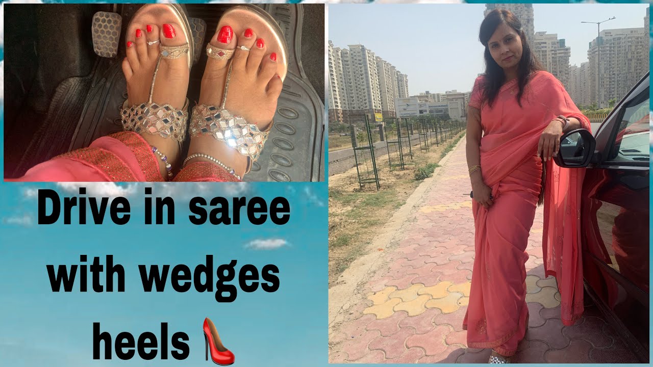 High speed car driving challenge in saree with wedges heels|| Barefoot pedal pumping ||ep-35