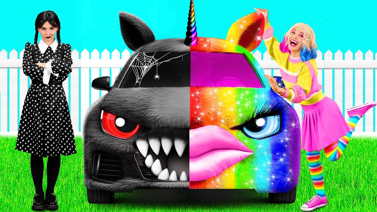 Rainbow Car vs Black Car Challenge | Funny Moments by Fun Fun Challenge
