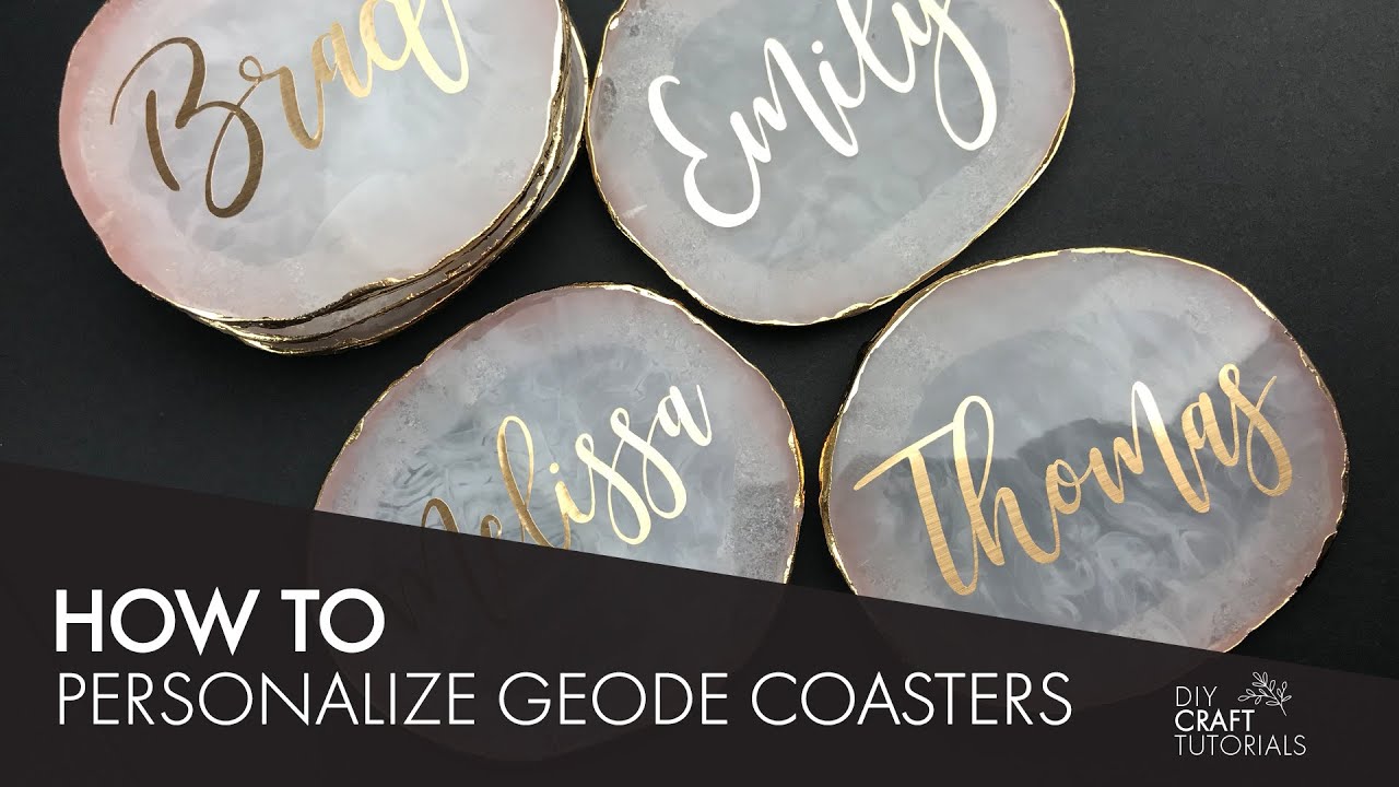 HOW TO PERSONALIZE RESIN GEODE AGATE COASTERS | How to Gold Foil Coasters | DIY Vinyl stickers
