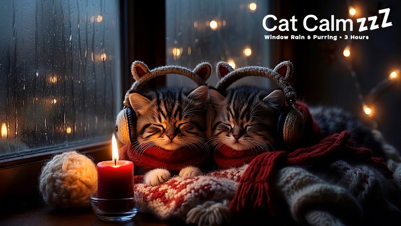 Sleeping Cats Purring with Gentle Rain on Window 3 Hours | Fall Asleep Fast & Stress Relief 😴🌧️