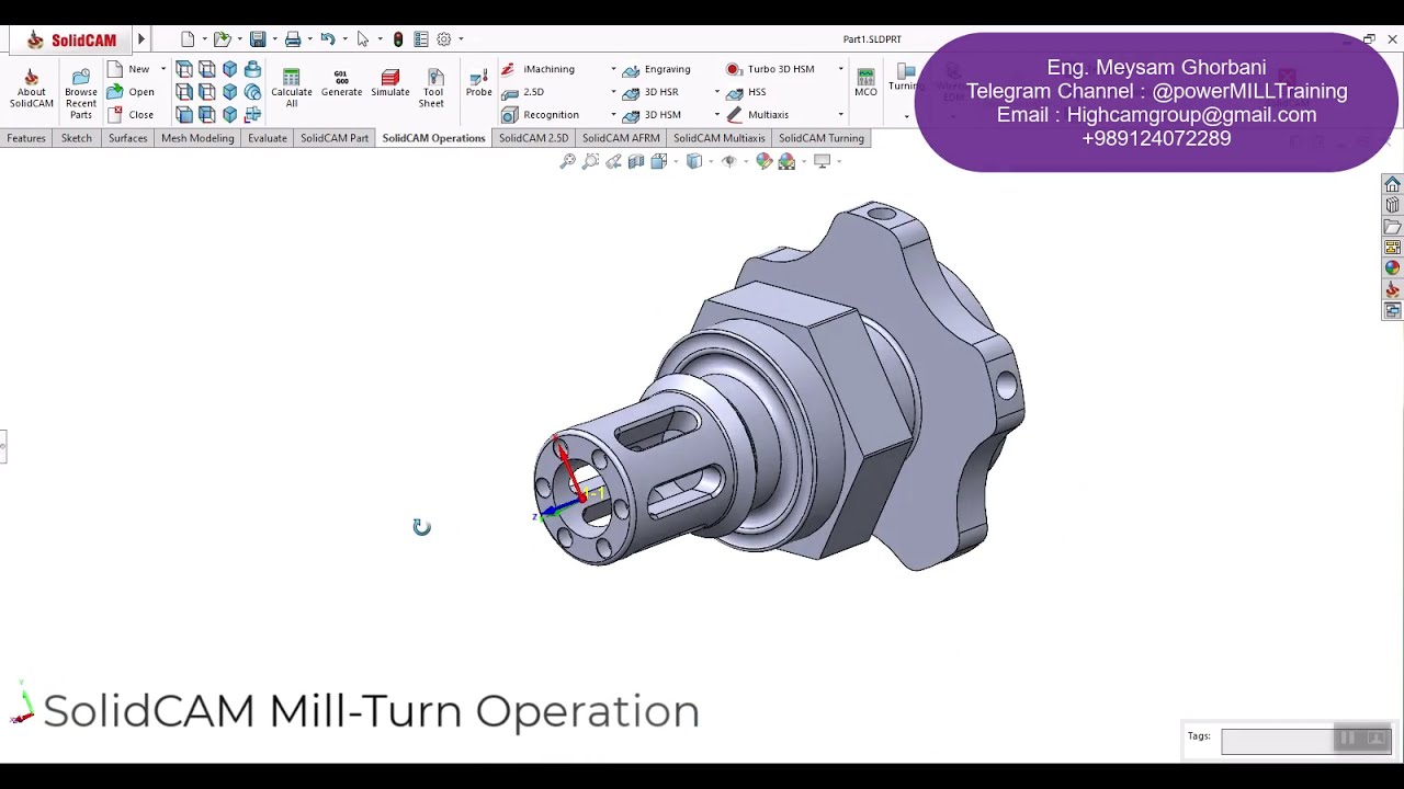 SolidCAM 2D Turning & Mill-Turn with live tool and C axis Movement
