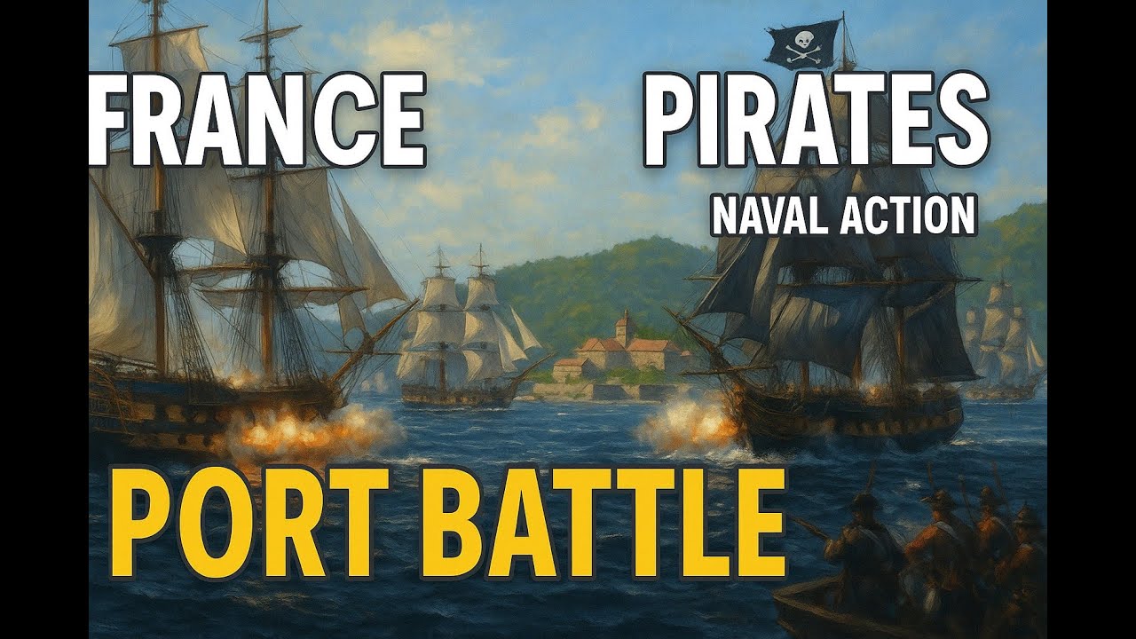Naval Action PVP | Port Battle | France vs. Pirates @ Island Harbor (Full Fight)