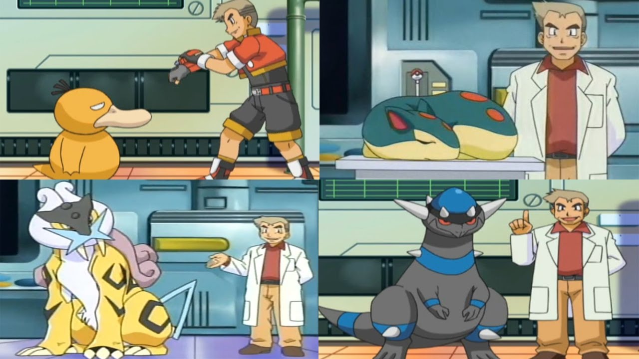 Psyduck - Quilava - Raikou - Rampardos attacks Professor Oak -  Professor Oak Funny Moments