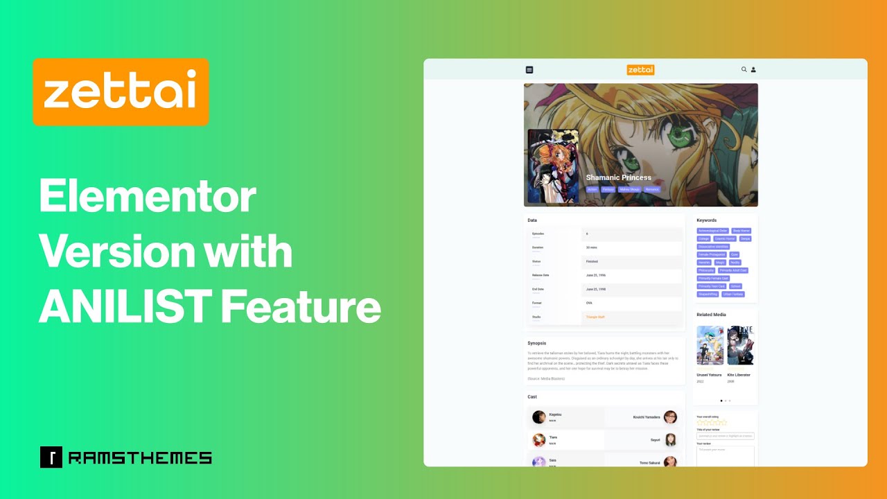 ZETTAI Anime WordPress Theme ELEMENTOR Version with ANILIST Feature