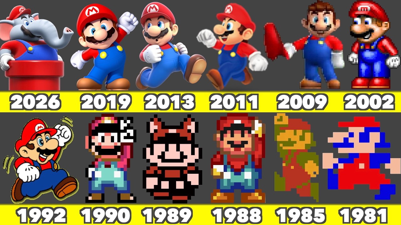 Evolution of Mario's First Level Game Graphics in Nintendo Games (1981-2026)