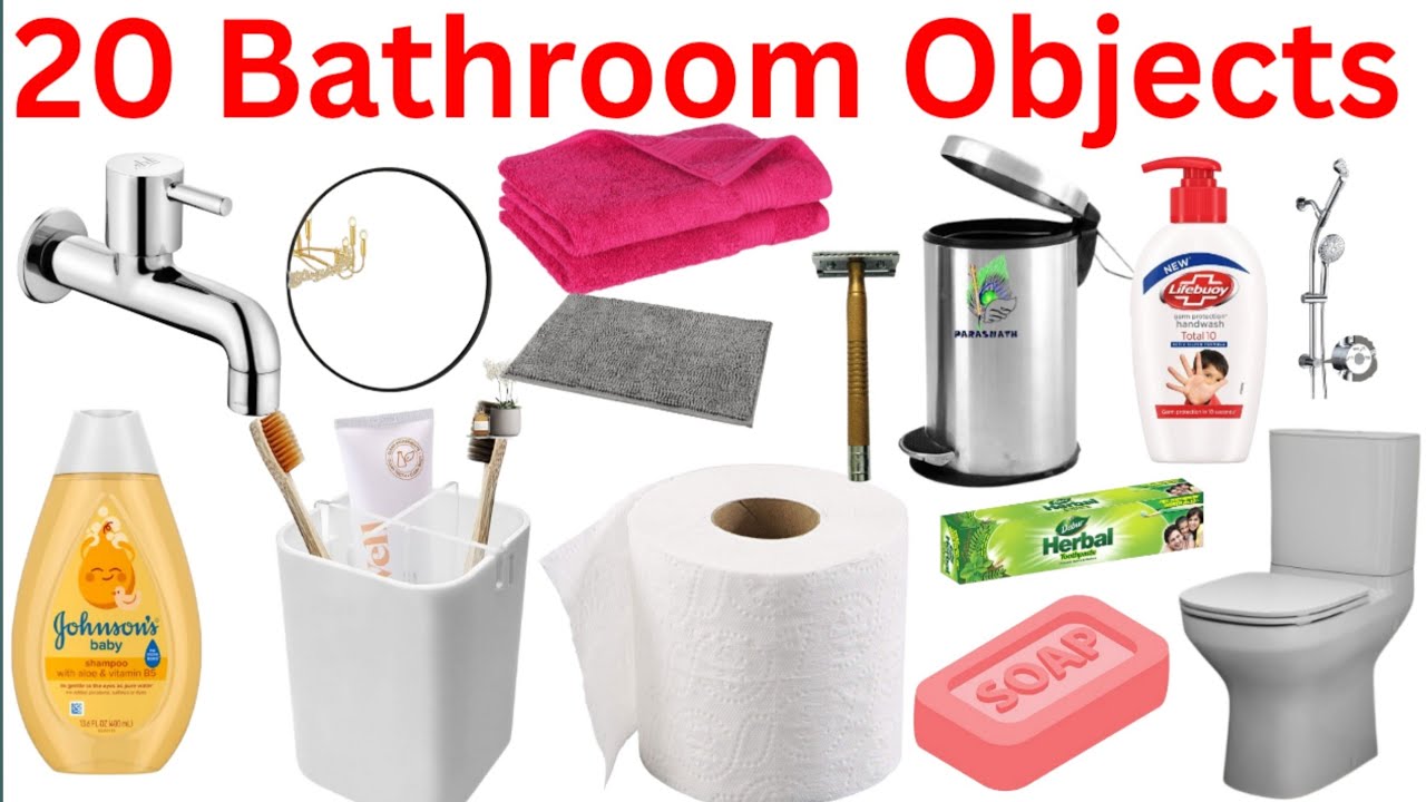 20 Bathroom Objects Name For Kids|Learn Bathroom Objects Name In English And Hindi |Bathroom Objects