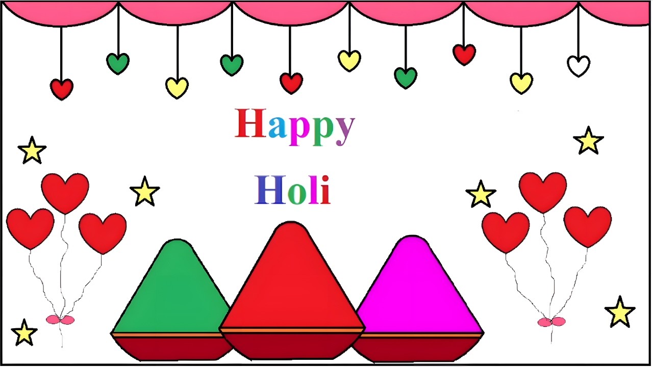 Happy Holi Drawing in MS Paint | Easy Festival Drawing