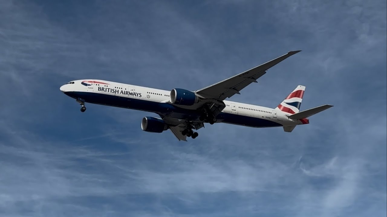 British Airways Boeing 777-336(ER) (G-STBI) arrives in Las Vegas 