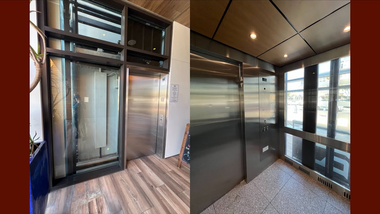 Лифт Mitsubishi Scenic Elevator в ресторане Miguel's Cocina на пирсе Portside Pier в Сан-Диего, К...