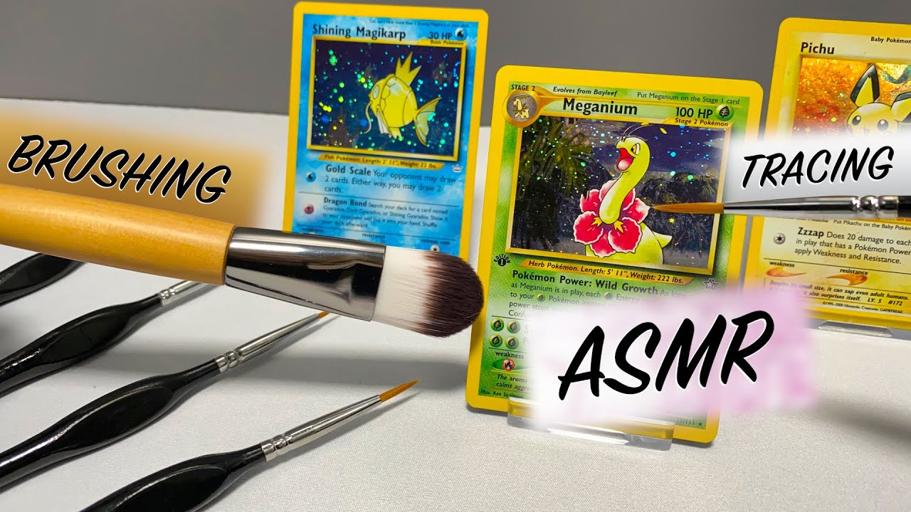 ASMR Brushing and Tracing | Inspecting 20 Year Old Vintage Pokemon Cards | ASMR Sleep and Relaxation