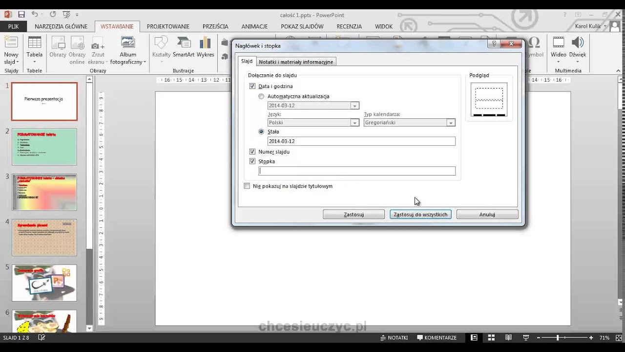 Kurs PowerPoint - [lekcja #2.10] - Stopka slajdu